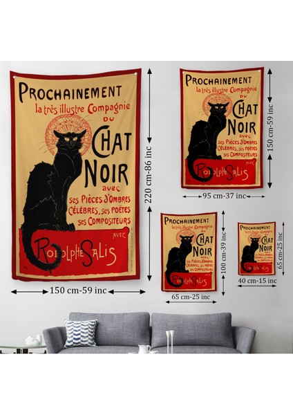 Siyah Kedi Duvar Örtüsü-Halısı - Le Chat Noir Theophile Steınlen-6431