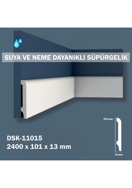 Beyaz Polimer Lake Süpürgelik DSK-11015 Suya ve Neme Dayanıklı ( 1 Pakette 20 Boy Vardır - Total 48 M )