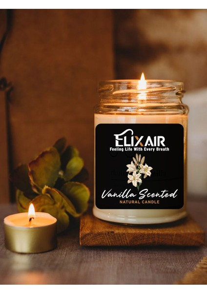 Vanilya Kokulu %100 Doğal Soya Wax Kavanoz Mum Candle Siyah Etiketli 220 ml