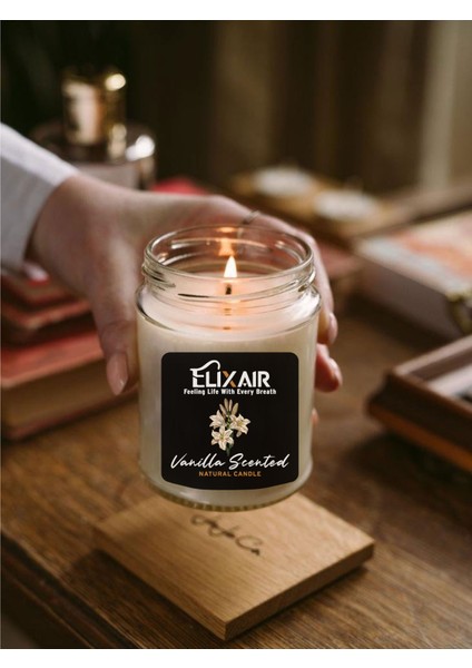 Vanilya Kokulu %100 Doğal Soya Wax Kavanoz Mum Candle Siyah Etiketli 220 ml