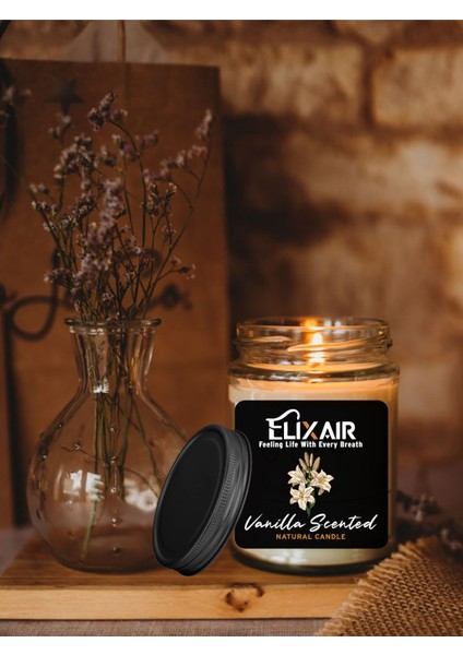 Vanilya Kokulu %100 Doğal Soya Wax Kavanoz Mum Candle Siyah Etiketli 220 ml