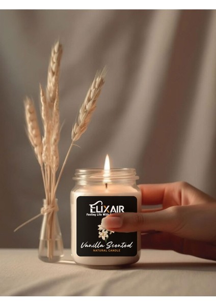 Vanilya Kokulu %100 Doğal Soya Wax Kavanoz Mum Candle Siyah Etiketli 220 ml