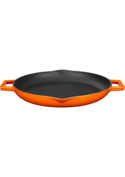 Döküm Yuvarlak Kızartma Tavası, Metal Kulplu. ÇAP(Ø)26CM. - Turuncu