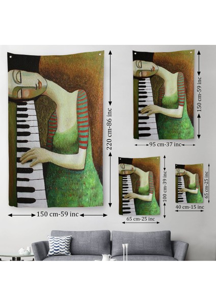 Piyano Çalan Kadın Duvar Örtüsü-Halısı-6495