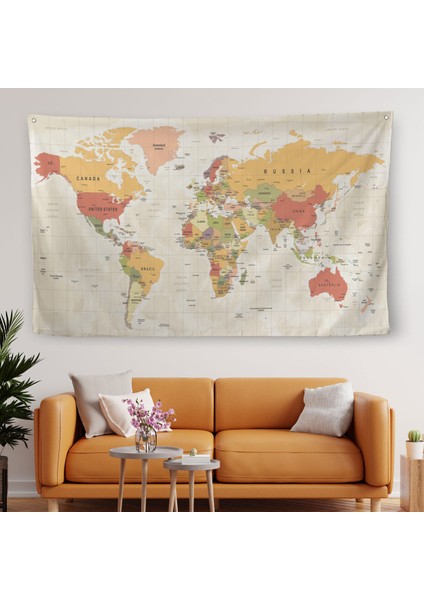 Dünya Haritası Dekoratif Kanvas Duvar Örtüsü-Halısı 1078