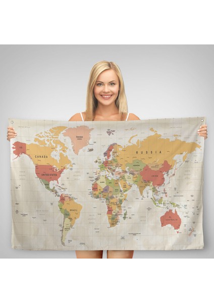 Dünya Haritası Dekoratif Kanvas Duvar Örtüsü-Halısı 1078 fiyatları