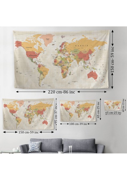 Dünya Haritası Dekoratif Kanvas Duvar Örtüsü-Halısı 1078 modelleri