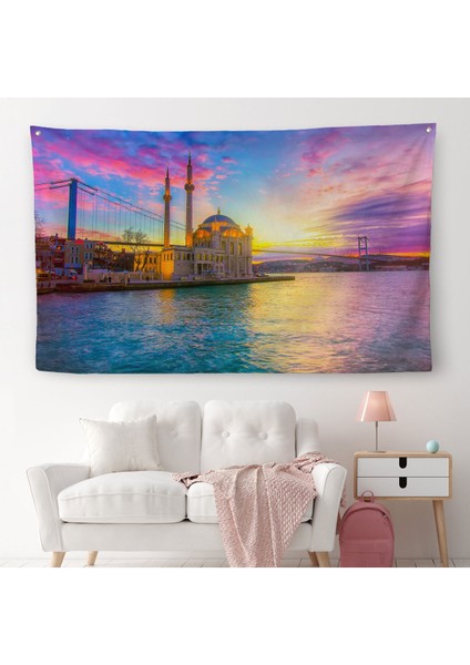 Ortaköy Camii Ve Boğaziçi Köprüsü Manzarası Dekoratif Kanvas Duvar Örtüsü-Halısı-6508