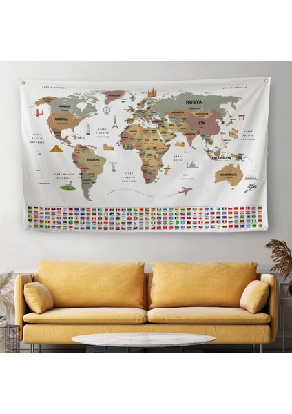 Beyaz Türkçe Ülke Bayraklı Eğitici Başkent Detaylı Atlas 3862