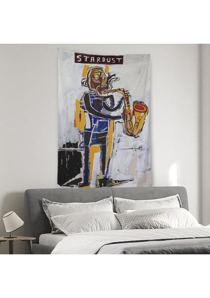 Ean Michel Basquiat Stardust Saksafon Duvar Örtüsü - Halısı, Sokak Sanatı, Pop Art -4963