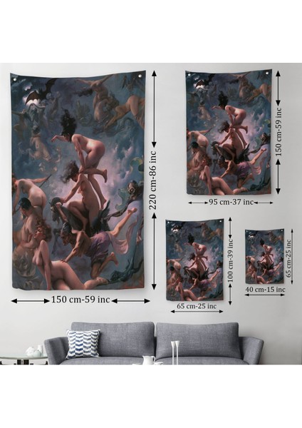 Şabat'A Giden Cadılar, Luis Ricardo Falero Vision De Faust 1878 Vintage Duvar Örtüsü - Halısı-5285
