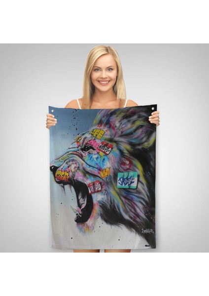 Renkli Kükreyen Aslan Duvar Örtüsü - Halısı, Pop Art, Sokak Sanatı-5316 fiyatları