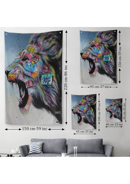 Renkli Kükreyen Aslan Duvar Örtüsü - Halısı, Pop Art, Sokak Sanatı-5316 modelleri