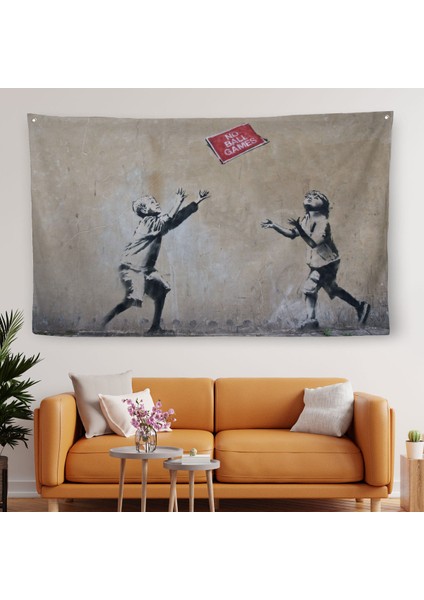 Banksy Stencil'İn Top Oyunları Yok Isimli Eseri Kanvas Duvar Örtüsü-Halısı-5006