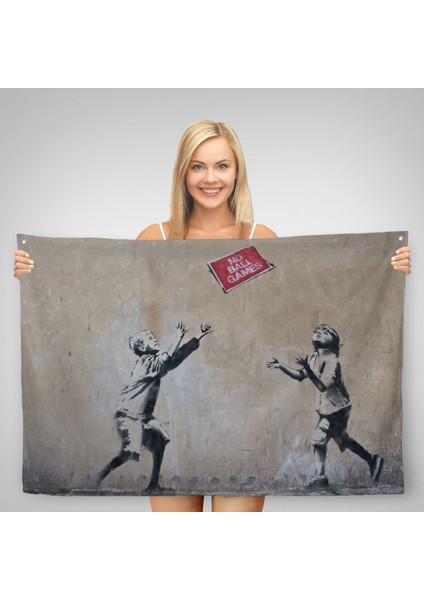 Banksy Stencil'İn Top Oyunları Yok Isimli Eseri Kanvas Duvar Örtüsü-Halısı-5006 fiyatları