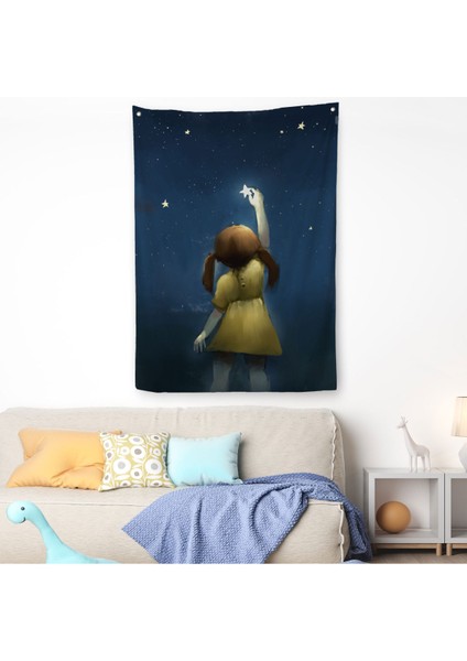 Yıldıza Ulaşan Kız Çocoğu Duvar Örtüsü - Halısı-5994