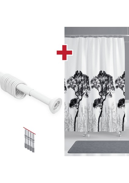 Ağaçlı Banyo Perdesi Askı Hediyeli 180X200CM Tek Kanat Duş Perdesi, Renkli Banyo Duş Perdesi