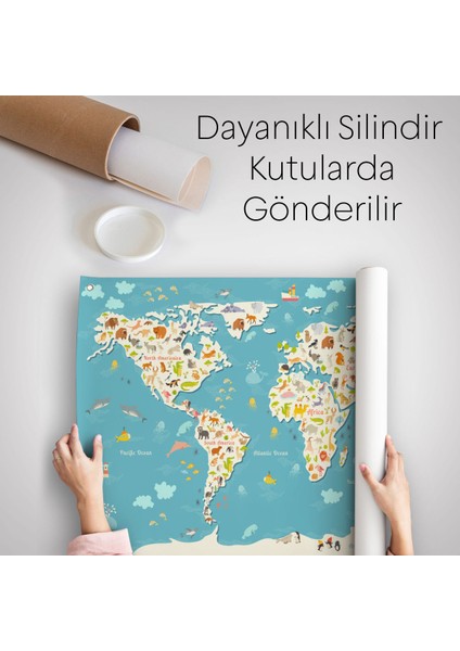 Eğitici Dünya Haritası Dünya Atlası Çocuk Ve Bebek Odası Duvar Örtüsü-Halısı 3776