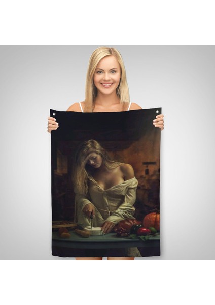 Peynir Kesen Güzel Kadın Dekoratif Duvar Örtüsü - Halısı-6299 fiyatları