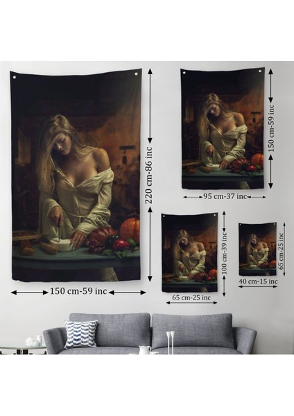 Peynir Kesen Güzel Kadın Dekoratif Duvar Örtüsü - Halısı-6299 modelleri
