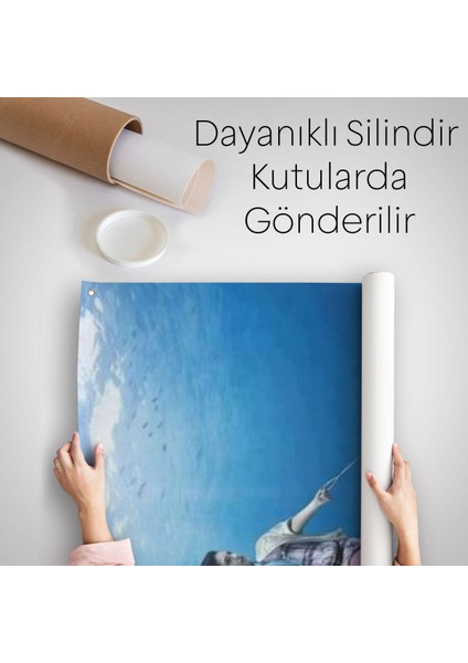 Su Altında Köpek Balığı Gezdiren Kadın Duvar Örtüsü-Halısı-6482 indirimleri