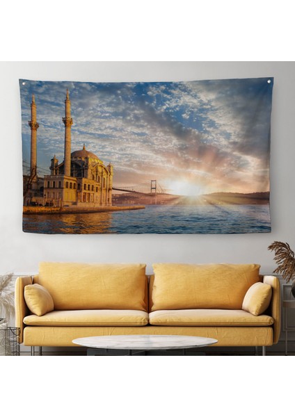 Ortaköy Camii Ve Boğaziçi Köprüsü Manzarası Dekoratif Kanvas Duvar Örtüsü-Halısı-6504