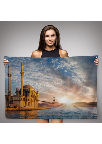 Ortaköy Camii Ve Boğaziçi Köprüsü Manzarası Dekoratif Kanvas Duvar Örtüsü-Halısı-6504 fiyatları