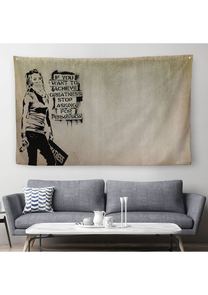 Banksy, Büyük Işler Yapmak Istiyorsanız Izin Istemeyi Bırakın Yazan Duvar Örtüsü-Halısı-5003