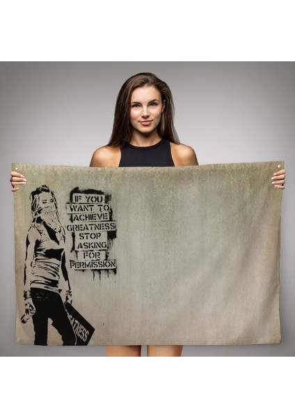 Banksy, Büyük Işler Yapmak Istiyorsanız Izin Istemeyi Bırakın Yazan Duvar Örtüsü-Halısı-5003
