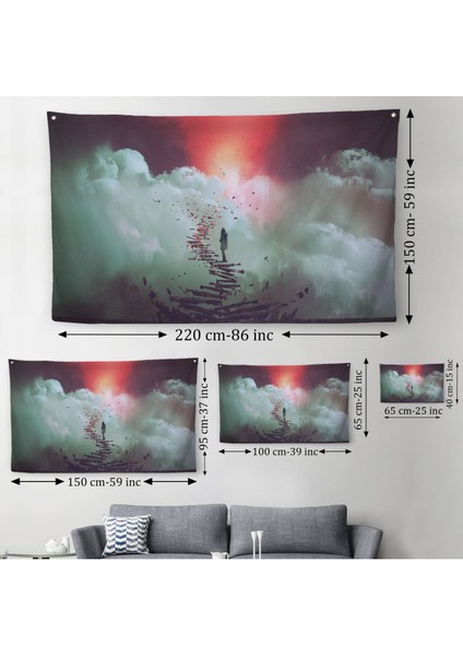 Gökyüzüne Giden Kırık Merdivenlerde Duran Genç Kadın Kanvas Duvar Örtüsü-Halısı-5029 modelleri