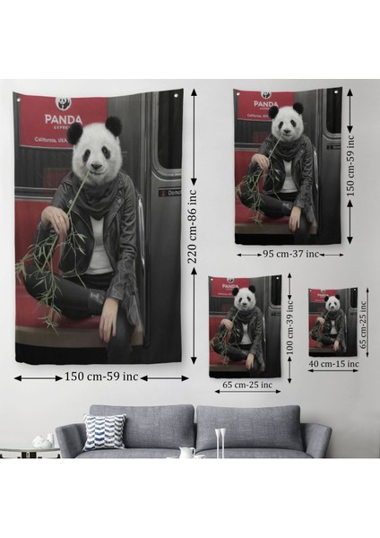 Gerçek Metroda Panda Başlı Insan Duvar Örtüsü - Halısı-5228