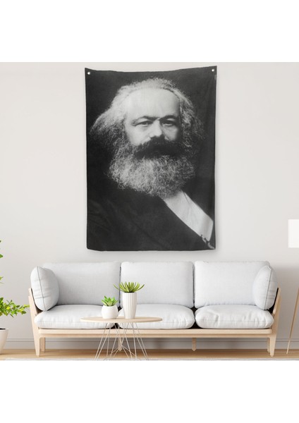 Karl Marx Siyah Beyaz Dekoratif Duvar Örtüsü - Halısı-5964