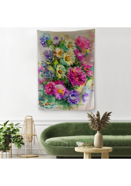 Renkli Çiçekler Duvar Örtüsü - Halısı-5993