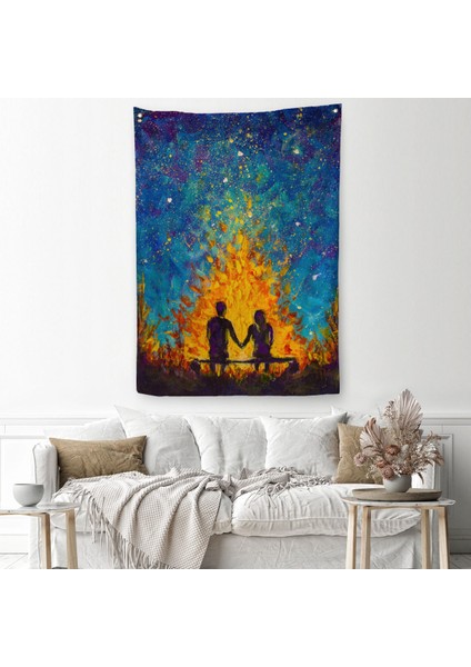 Nevruz Ateşini Izleyen Aşıklar Duvar Örtüsü - Halısı-5995