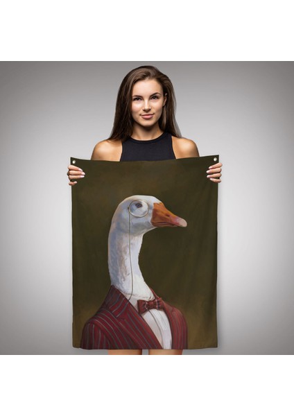 Gözlüklü Insan Vücutlu Kaz Pop Art Duvar Örtüsü - Halısı-5245