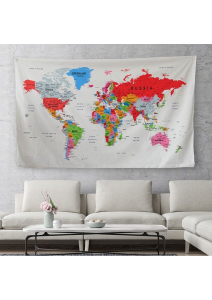 Eğitici Ülke Ve Başkent Detaylı Dekoratif Dünya Haritası Sticker 3853
