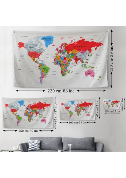Eğitici Ülke Ve Başkent Detaylı Dekoratif Dünya Haritası Sticker 3853 modelleri