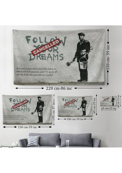 Bansky'Nin Hayallerini Takip Et - Iptal Edildi Isimli Eseri Kanvas Duvar Örtüsü-Halısı-5009 modelleri