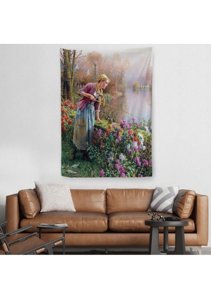 Akarsu Kenarındakı Rus Köylü Kızı Dekoratif Duvar Örtüsü - Halısı-6165