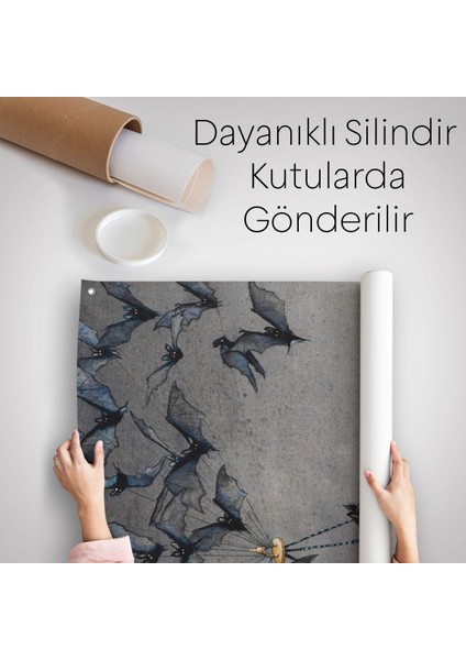 Tarla Farelerinin Üstünden Yarasaların Yardımı İle Uçan Kara Kedi Duvar Örtüsü - Halısı-6081 indirimleri