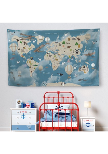 Eğitici Dünya Haritası Dünya Atlası Çocuk Ve Bebek Odası Duvar Örtüsü-Halısı 3827