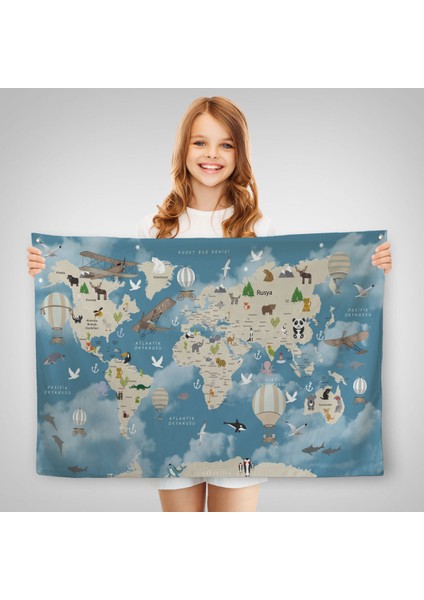 Eğitici Dünya Haritası Dünya Atlası Çocuk Ve Bebek Odası Duvar Örtüsü-Halısı 3827 fiyatları