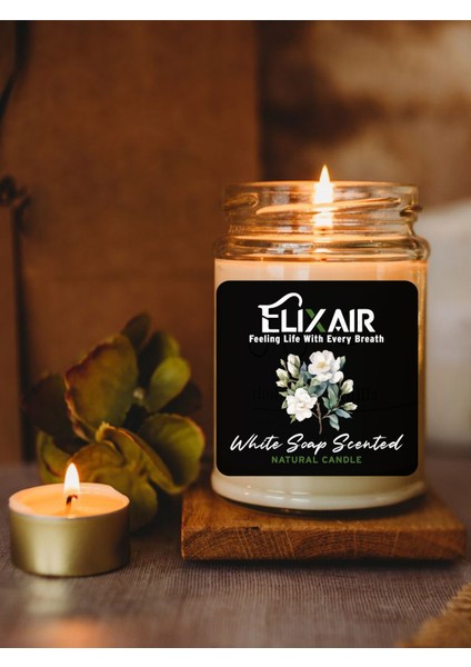 Beyaz Sabun Kokulu %100 Doğal Soya Wax Kavanoz Mum Candle Siyah Etiketli 220 ml