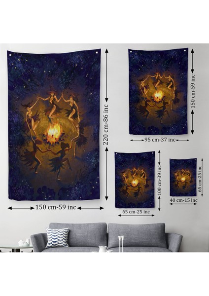 Ayini Yapan Cadıların Ateş Etrafındaki Dans Duvar Örtüsü-Halısı-6354 modelleri