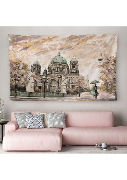 Berlin Sephora Katedrali Yağlıboya Görünüm Dekoratif Kanvas Duvar Örtüsü-Halısı-3501