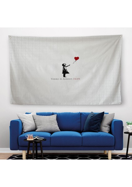 Banksy Kırmızı Balonlu Kızın'In Her Zaman Umut Vardır Yazılı Duvar Örtüsü-Halısı-5012