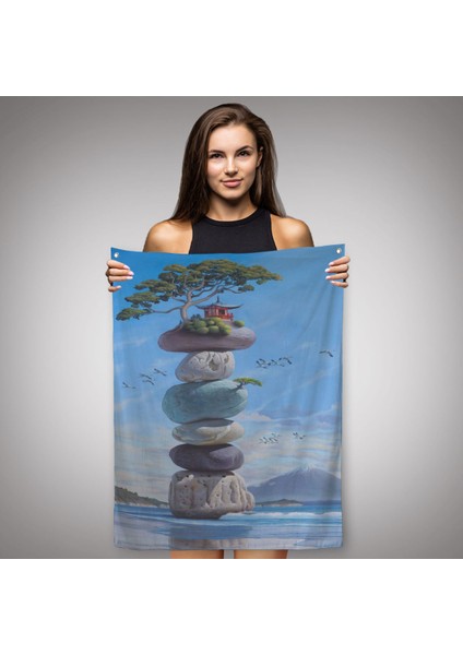 Sahilde Renkli Denge Taşları, Meditasyon, Yoga, Spiritüel Baskı Duvar Örtüsü - Halısı-5239 fiyatları