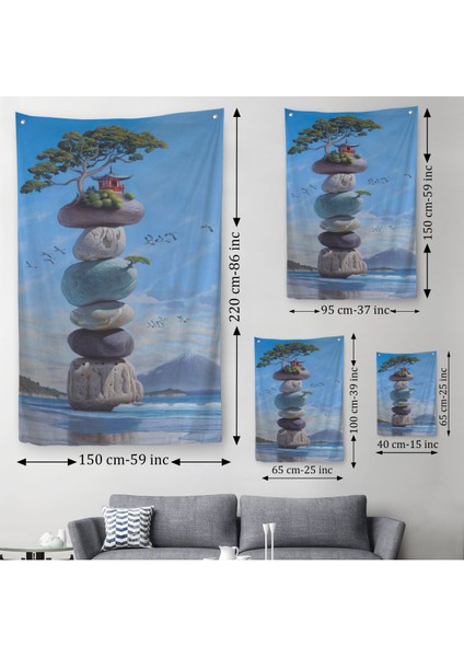 Sahilde Renkli Denge Taşları, Meditasyon, Yoga, Spiritüel Baskı Duvar Örtüsü - Halısı-5239 modelleri