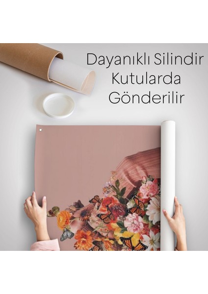 Soyunan Kadın Renkli Kelebekler Ve Çiçekler Detaylı Duvar Örtüsü - Halısı-606
