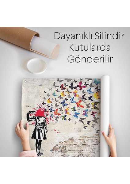 Banksy Kelebek Kanvas Duvar Örtüsü-Halısı, Kelebek Kız Intihar Duvar Örtüsü-Halısı-5389 indirimleri